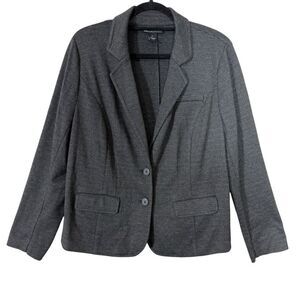 Lane Bryant Gray Black Herringbone Stretch Ponte Knit Two Button Blazer Size 20